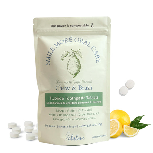 Tidalove Smile More Toothpaste Tablets with Fluoride, Anti-Cavity, Vegan, Zero Waste, Eco-Friendly, Travel Friendly, 4 Month Supply Refill Maxi Pack (248 Tablets) (Fresh Minty Yuzu)