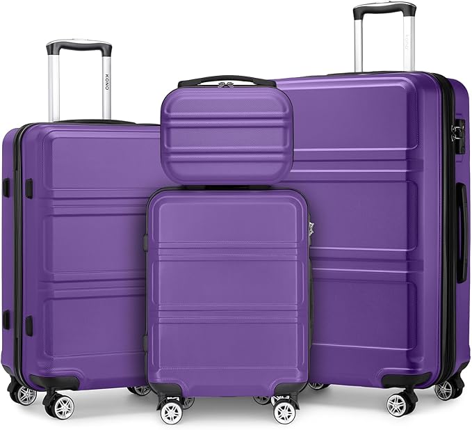 Kono 4 Piece Luggage Sets Expandable(only 28") Lightweight with Spinner Wheels TSA Lock Hardside Travel Rolling Suitcases 20in 24in 28in Carry on and 12in Mini Cosmetic Case Purple