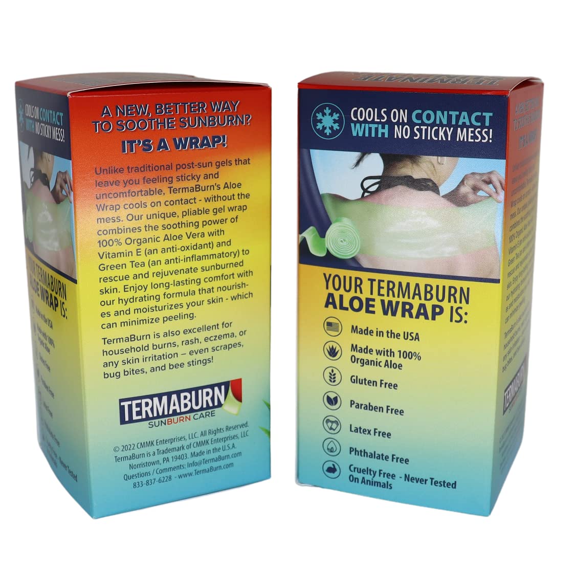 TermaBurn Aloe Wrap for Sunburn Relief – Hydro-Gel Aftersun Treatment with 100% pure aloe vera Gel | Second Skin aloevera gel for burns and peeling irritation | Great for Tattoo Aftercare and Sun Care