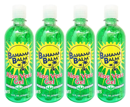 Set of 4 Bahama Balm 16oz Aloe Vera Gel After Sun Skin Care - Cools & Soothes - Helps Minimize Drying and Peeling Skin!