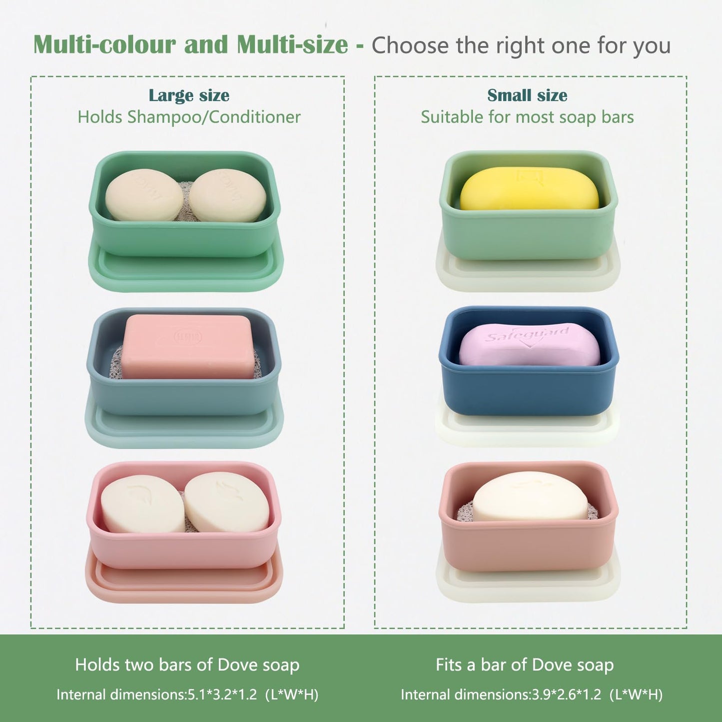 OLAMAR Solid Shampoo Bar Holder,Silicone Travel Soap Case,Enhanced Leak Proof Soap Container with Drainage Layer Soap Holder, Suitable for Bathroom,Camping and Gym (Blue, Large)