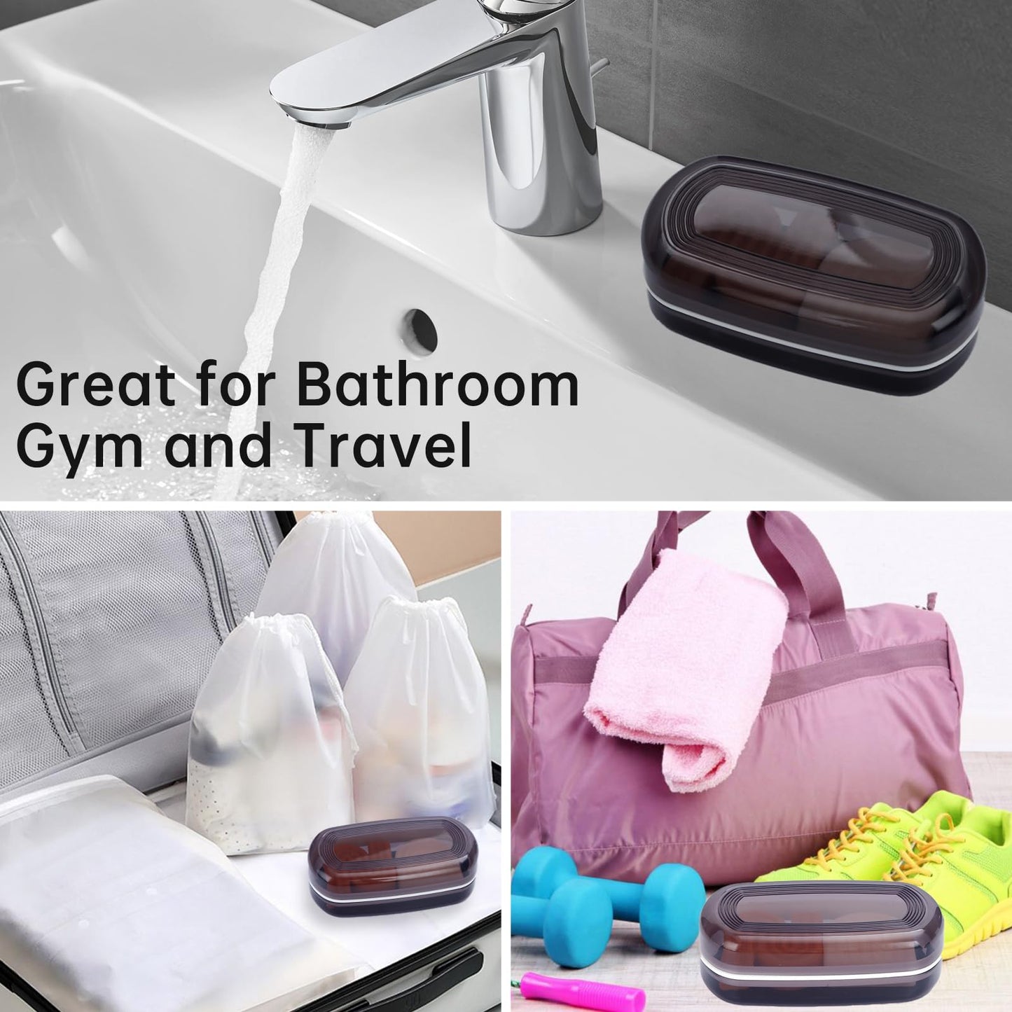 Travel Case for Kitsch Shampoo bar, Shampoo Bar Holder, Travel Soap Container, Large Soap Box, Soap Dish with Draining Layer, Case for Bathroom (Black, 1 Pack)