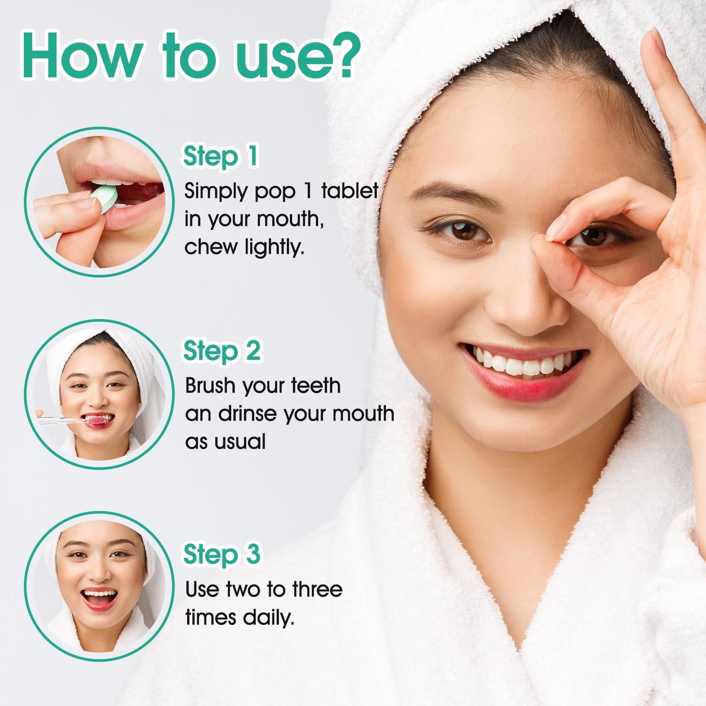 Toothpaste Tablets, Natural Peppermint Hydroxyapatite Toothpaste Tabs, Fluoride Free, Travel Friendly, 150 Tablets Mouthwash Chewable for Teeth