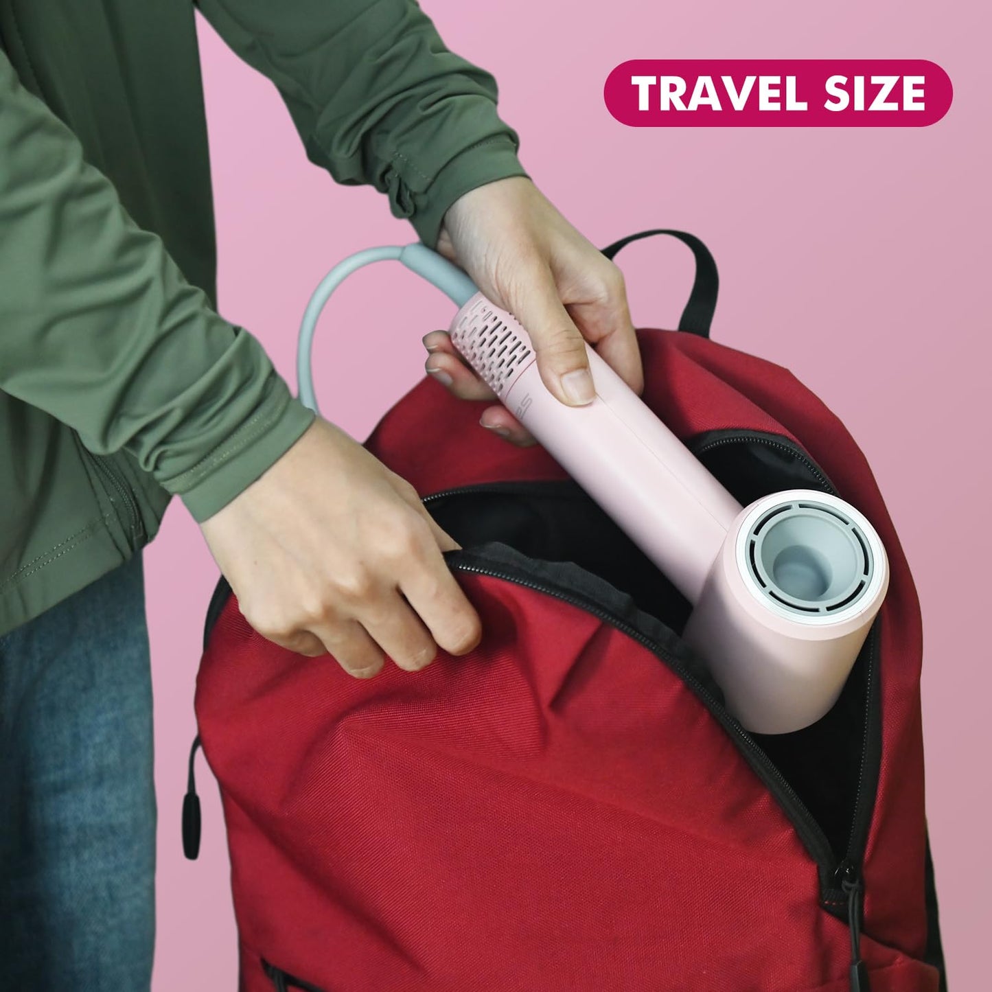 Mini Travel Hair Dryer for Women, 110000 RPM High-Speed Pink Small Blow Dryer, Portable Hairdryer for Fast Drying, Low Noise Thermo-Control, Compact Hair Dryer with Magnetic Nozzle