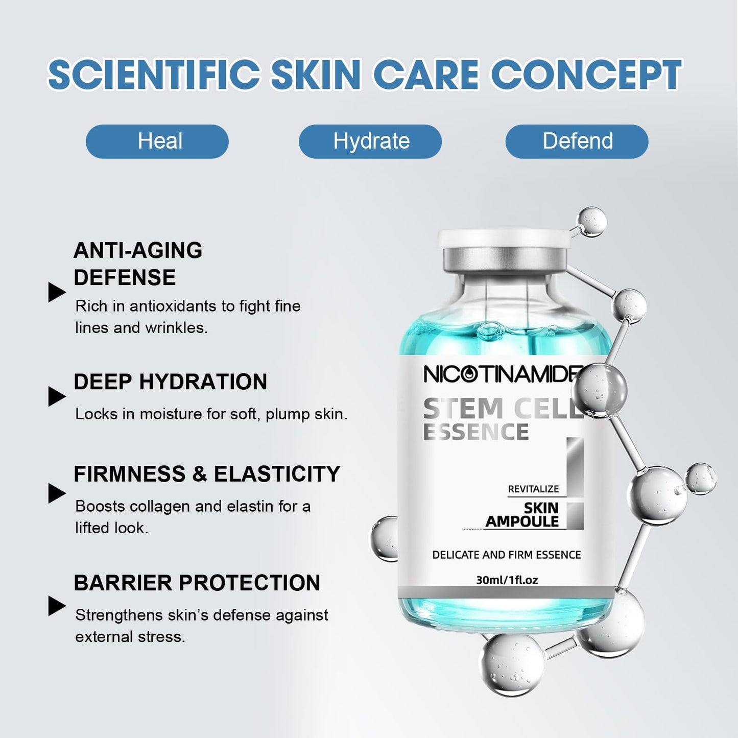 Microneedling Stem Cell Serum for Face, 2-Pack Anti-Wrinkle & Scar Treatment Ampoules, Hydrating Facial Serum for Radiant Skin