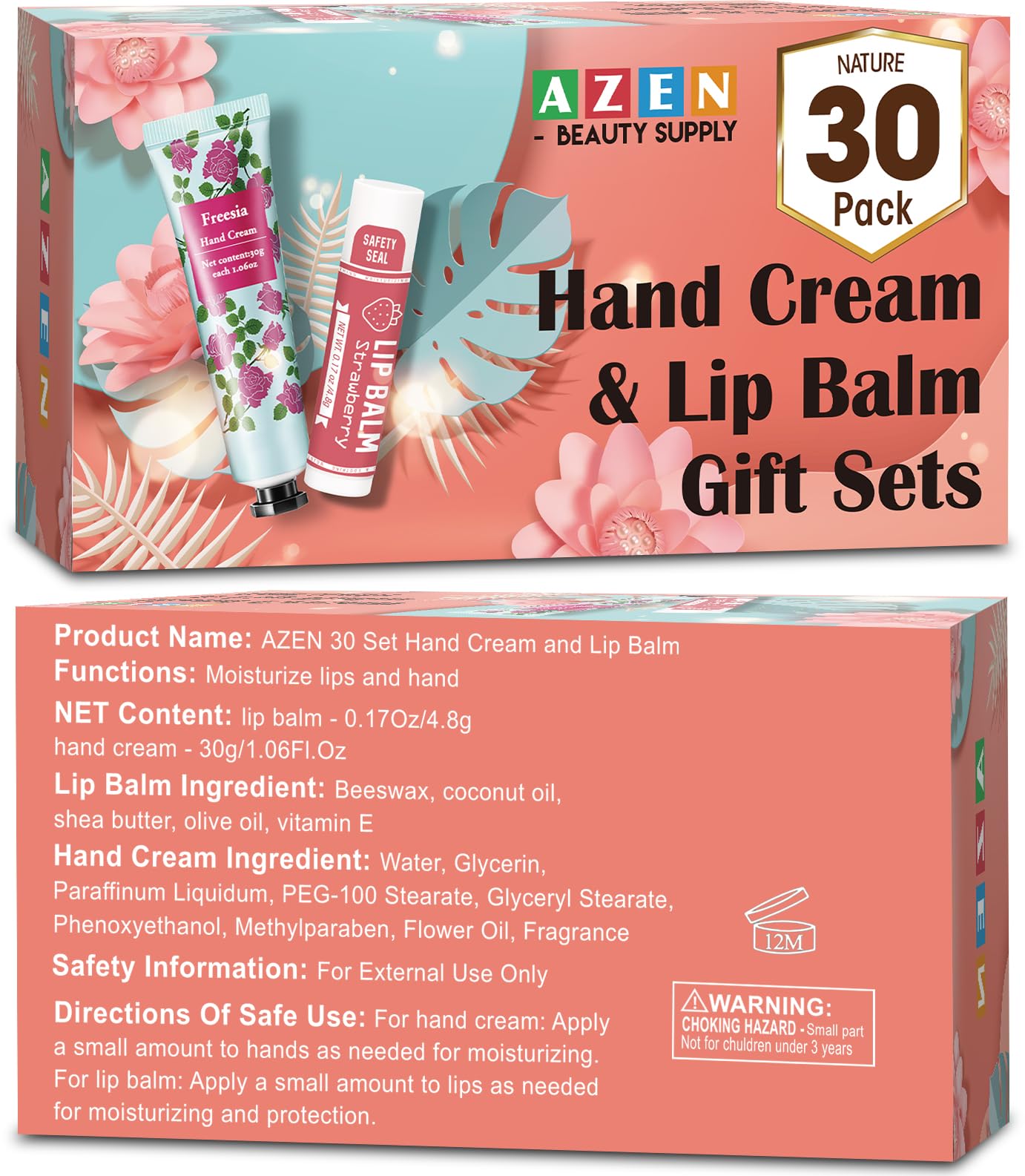 AZEN 30 Sets Bulk Gifts, Hand Cream and Lip Balm Bulk Set with Organza Bag Thank You Card, Baby Shower Wedding Gifts for Guests, Bridal Wedding Favors for Guests,Thank You Gifts for Women