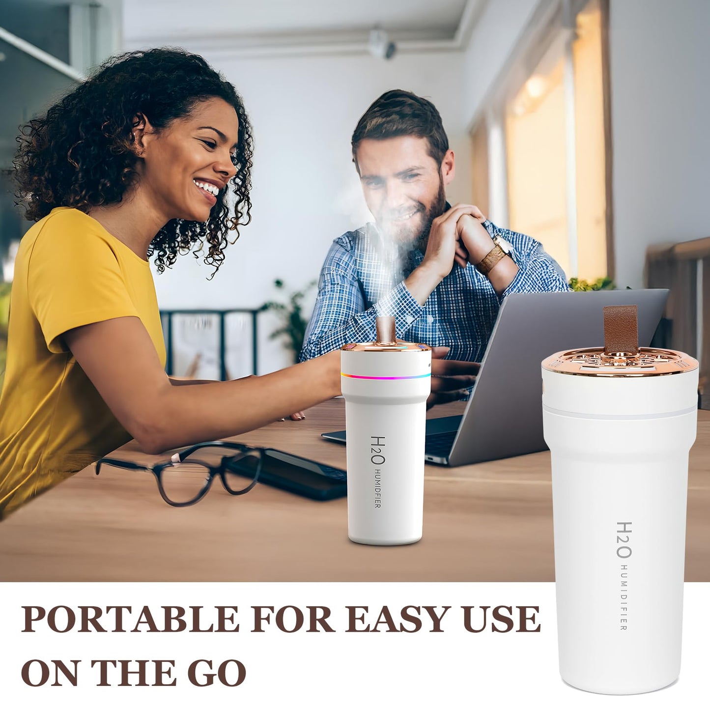 Car Diffuser Humidifier with Night Lights Portable 300mL USB Powered Cool Mist Auto Shut-Off Quiet Perfect for Car Home Office Bedroom (White)