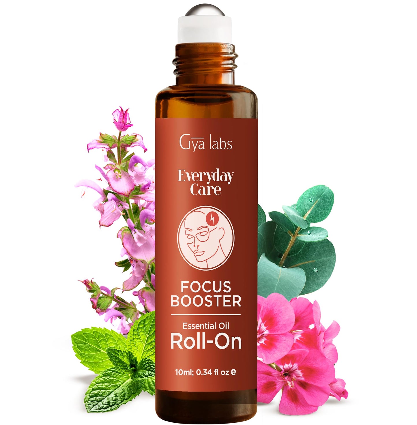 Gya Labs Focus Booster Essential Oil Roll on - Supports Sustained Sense of Focus for Studies & Tasks - 100% Pure Natural Aromatherapy Oil Roller, Geranium & Eucalyptus Blend, Travel Size (0.34 Fl Oz)