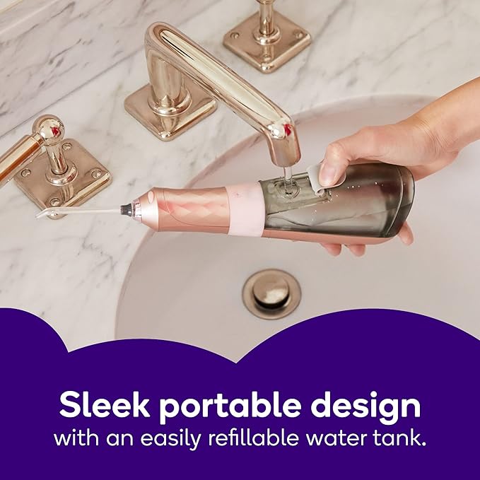Burst Electric Water Flosser for Teeth Cleaning (3 Modes/Rose Gold) | Cordless | Plaque Removal Between Braces & Dental Work | Portable Floss | Refillable 110mL Tank