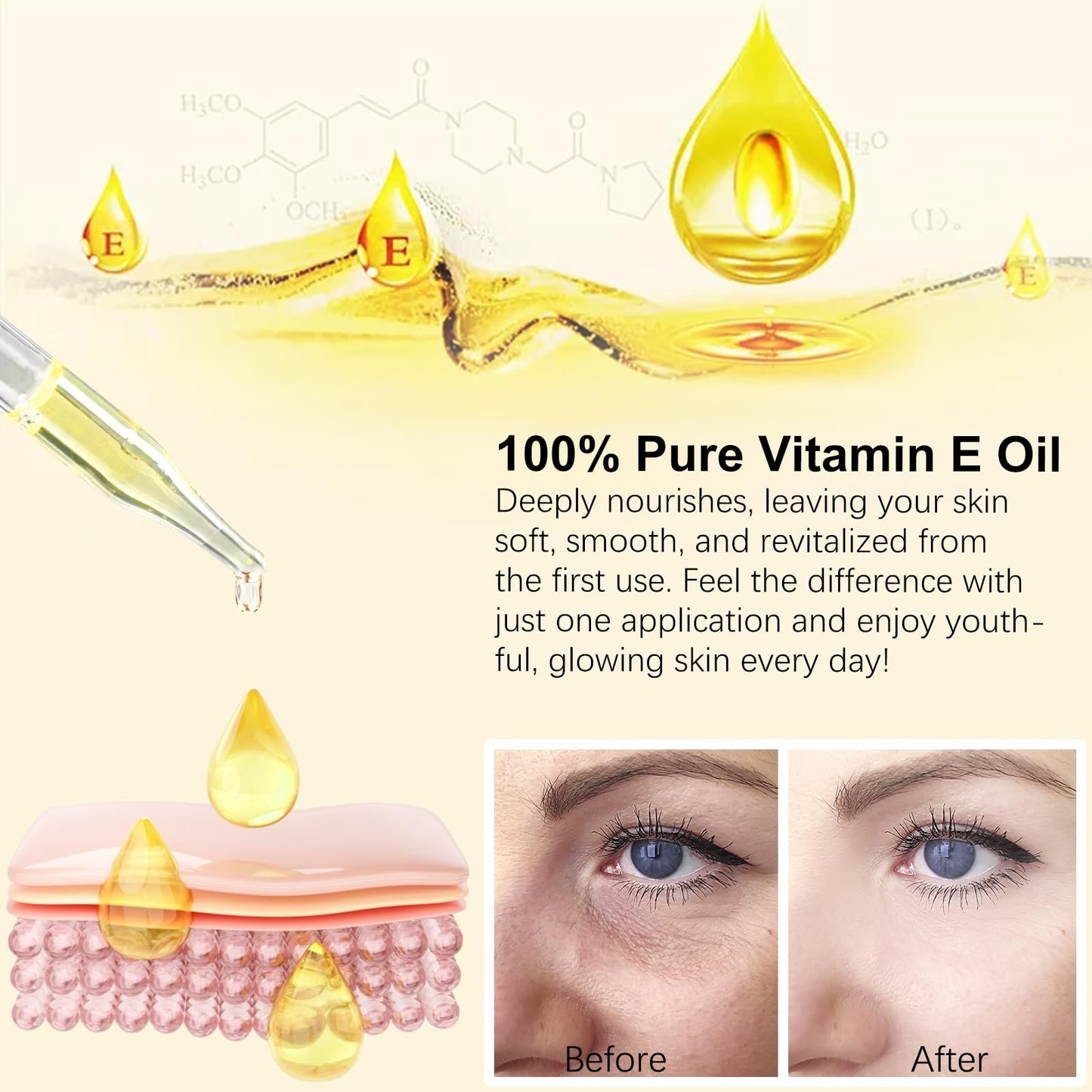 WHLH & WELL-BEING Pure Vitamin E Oil for Skin Face Hair Scars, Blend 75,000 IU, Moisturizing Dry Skin Winkles Hair and Scalp Pack of 2