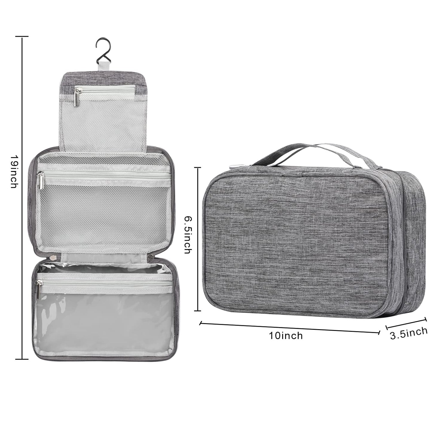 Etercycle Toiletry Bag for Women Men, Waterproof Hanging Toiletry Bags for Traveling, Portable Foldable Travel Wash bag with Hanging Hook, Shaving Bag for Bathroom Shower- Gray