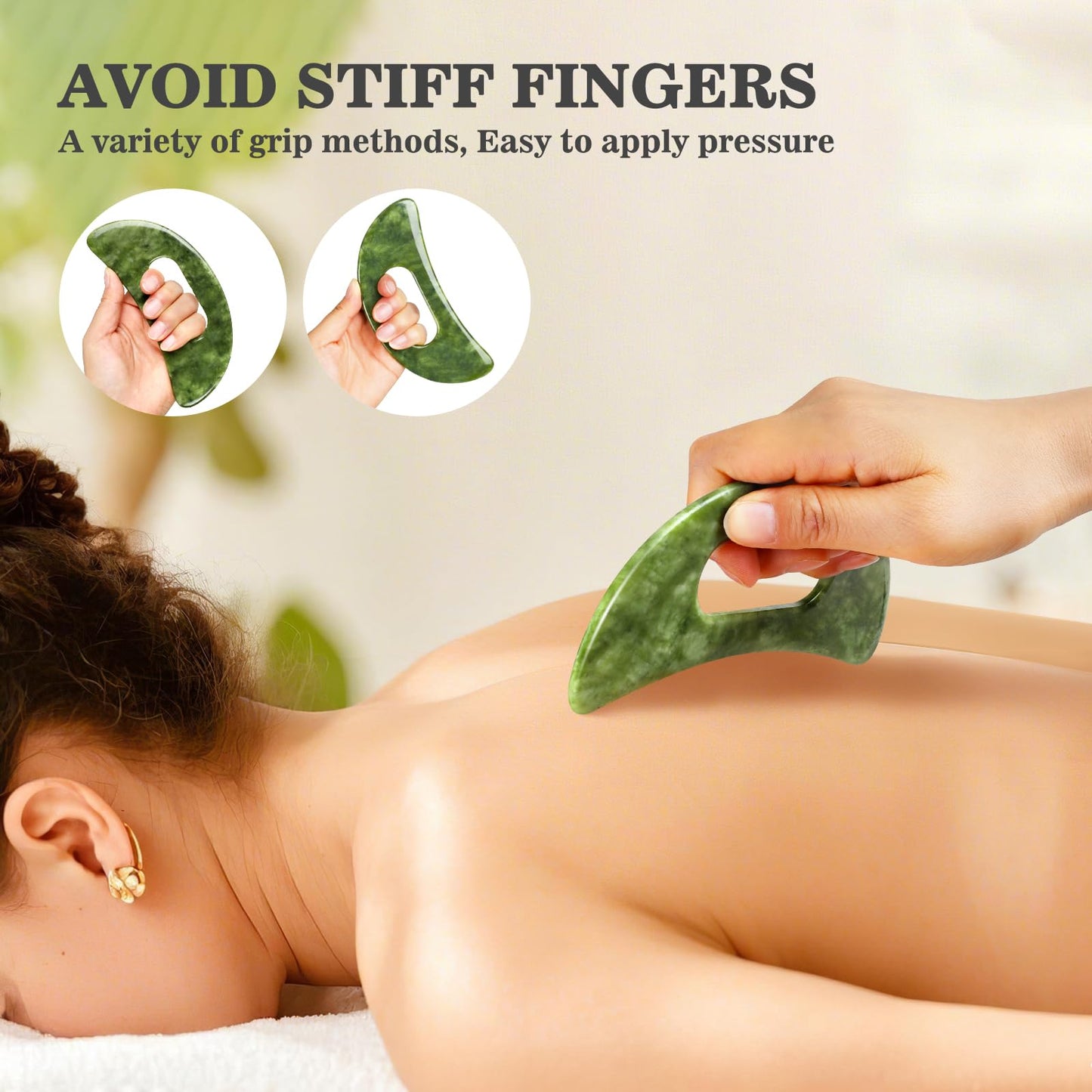 2 in 1 Jade Stone Gua Sha Massage Tool, Large Guasha Muscle Scraper Tools Set with Handle Muscle Scraping Massage Tools Anti Cellulite Spa Acupuncture Tools for Back Neck Leg Lymphatic Drainage