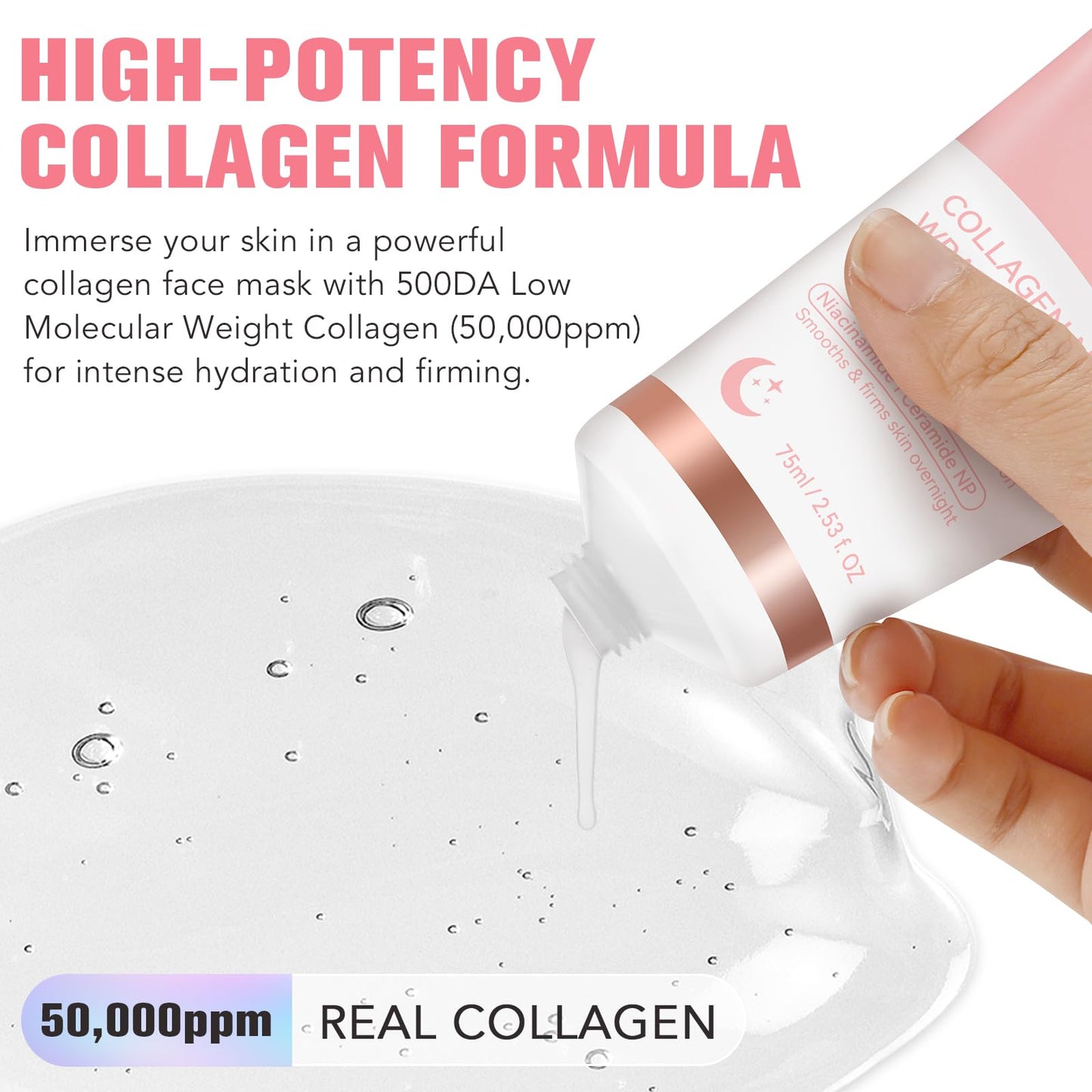 QwsYaay Collagen Night Wrapping Mask, Collagen Face Mask, Collagen Sleeping Mask, Collagen Facial Mask for Elasticity & Hydration, Hydrates and Tightens Skin, Reduces Sagging