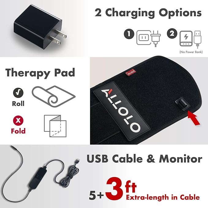 ALLOLO Red Light Therapy for Body, 16.7"*7.9" 660nm&850nm Infrared Red Light Therapy Belt with Pulse for Back Waist Muscle Pain Relief, 3-in-1 LED Bead with Controller Timer Gift for Women Men