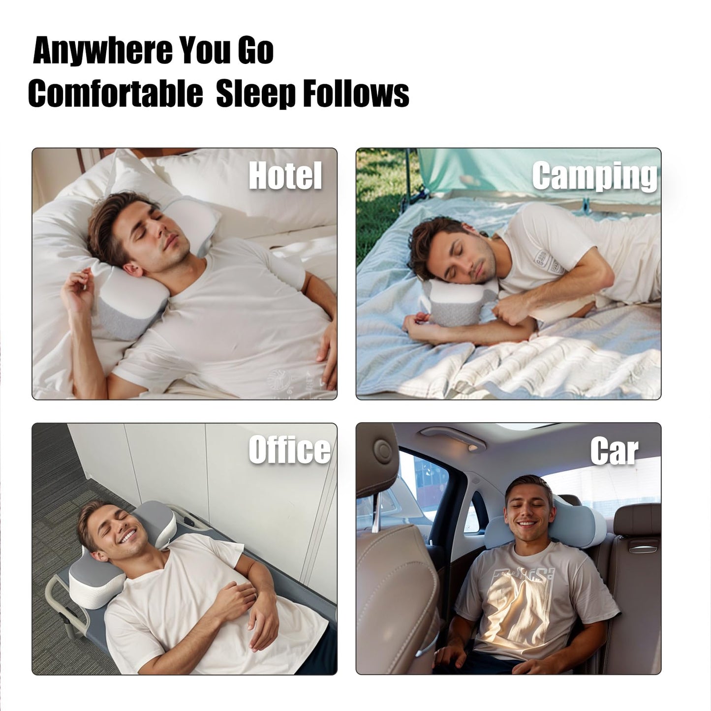 Bespilow Travel Pillow for Sleeping,Cervical Neck Support Pillow for Neck Pain Relief,Lightweight Ergonomic Memory Foam Camping Pillow,Portable Contour Pillows w/Travel Storage Bag,Cooling Cover