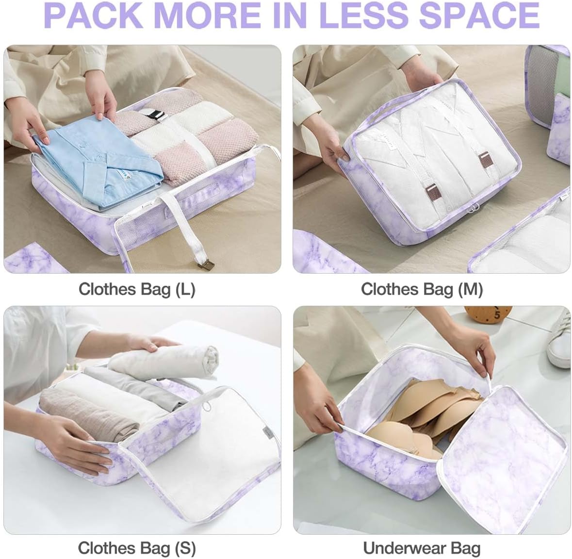8 Set Packing Cubes for Suitcases,Packing Cubes with Shoe,Cosmetics,Clothing,Accessories Bags for Travel Luggage Organizer Women Men(Purple Marble)