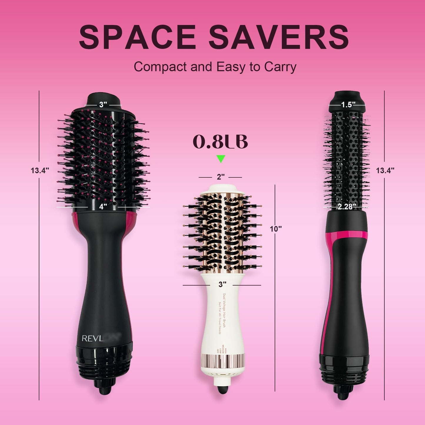 4-in-1 Travel Dual Voltage Hair Dryer Brush Blow Dryer Brush,Portable 2 inch Mini Hot Air Brush,Travel Hair Styler/Volumizer/Straightener/Curler,110-240V European Blow Dry Brush with EU&UK Plug