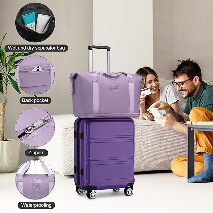 Kono Suitcase Set 3 Piece Luggage Set Expandable(only 28") Carry On Hardside Luggage with TSA Lock Spinner Wheels (Purple, 6 piece set)