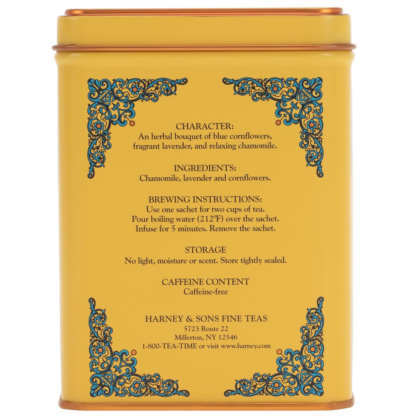 Harney & Sons Master Yellow & Blue Tea Tin - Herbal Blend of Chamomile, Lavender, and Cornflowers - 1.4 Oz, 20 Count
