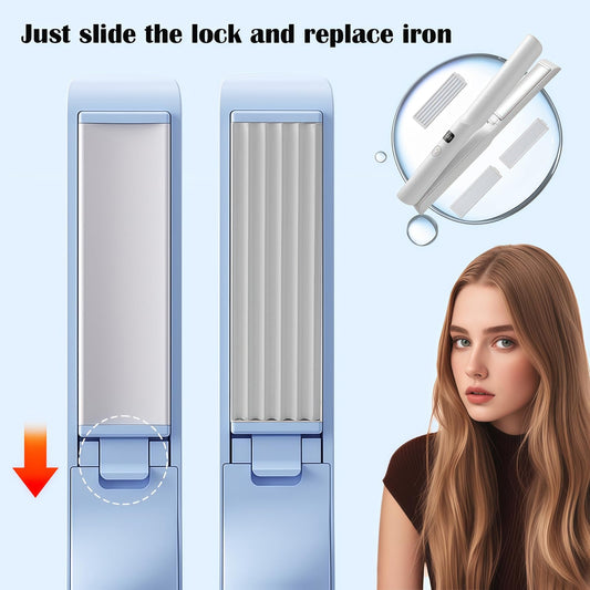 Cordless Hair Straightener, 3 in 1 Ceramic Flat Iron and Curler with 3 Types, White Mini Portable Travel Rechargeable Hair Straighteners and Curler for Women