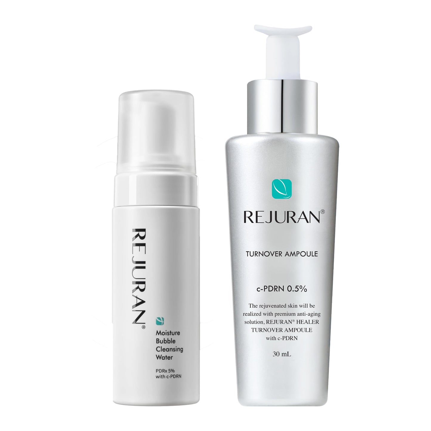 REJURAN® c-PDRN® Korean Skin Care Bundle – Turnover Ampoule Face Serum & Moisture Bubble Cleansing Water for Firming, Hydrating, Radiant Skin and Gentle Makeup Removal