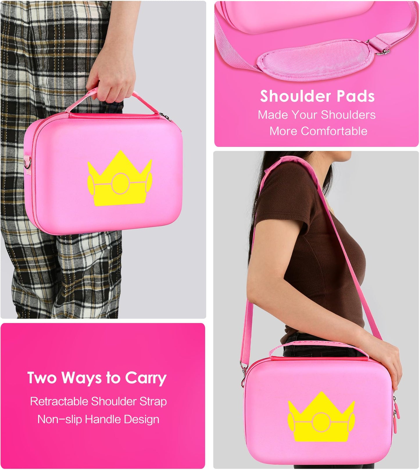 ivoler Carrying Storage Case for Nintendo Switch/Switch OLED Model,Portable Travel All Protective Hard Messenger Bag Soft Lining 18 Games for Switch Console Pro Controller & Accessories (Pink)