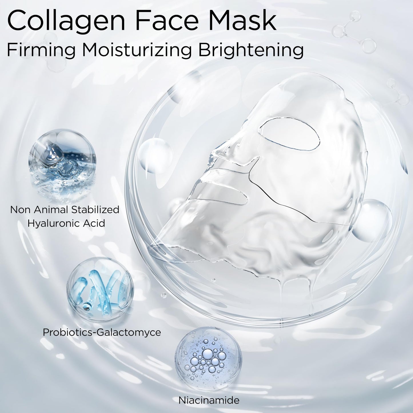 Lingmeier Collagen Face Mask - 80,000ppm Marine Hydrolyzed Collagen & Hyaluronic Acid | Overnight Hydration Gel Sheet for Deep Moisture | Gentle Formula, Safe for Sensitive Skin