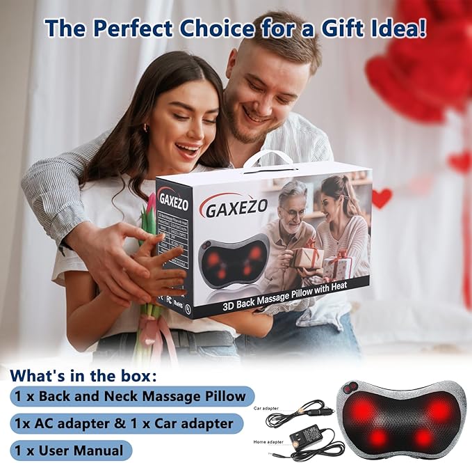 Massage Pillow, Neck and Back Massager with Heat, Shiatsu Massage Pillow for for Back, Shoulder, Leg, Foot, Gift for Men Women Mom Dad, Stress Relax at Home Office and Car