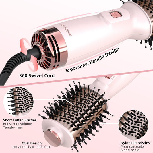 Ariellagou Dual Voltage Travel Hair Dryer Brush Mini Hot Air Brush with European Plug One Step Blow Dryer and Styler Volumizer for Home and Salon Use