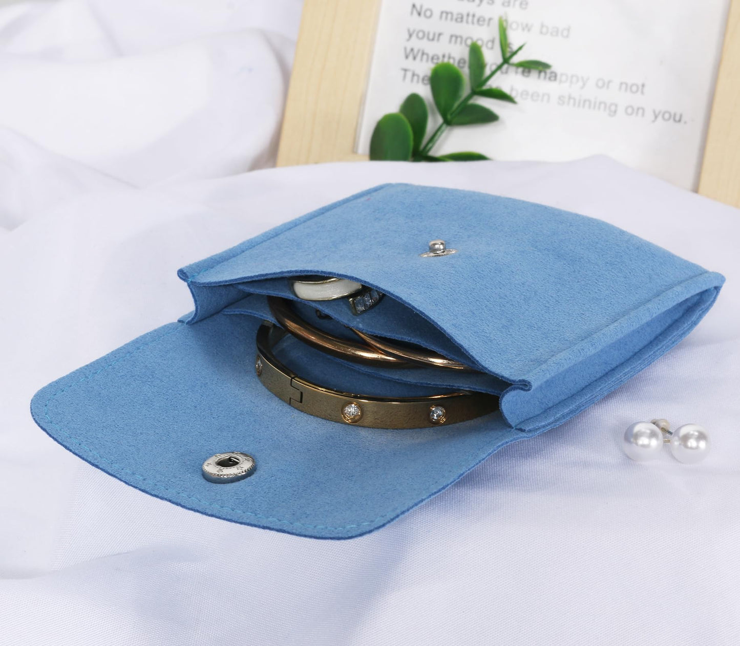 3pcs Small Jewelry Bags Button Jewelry Pouches Jewelry Organizer Cases Jewerly Rolls Small Bags for Jewelry Gift Bags Little Bags for Jewelry Travel Jewelry Pouch, 3"x3", Blue