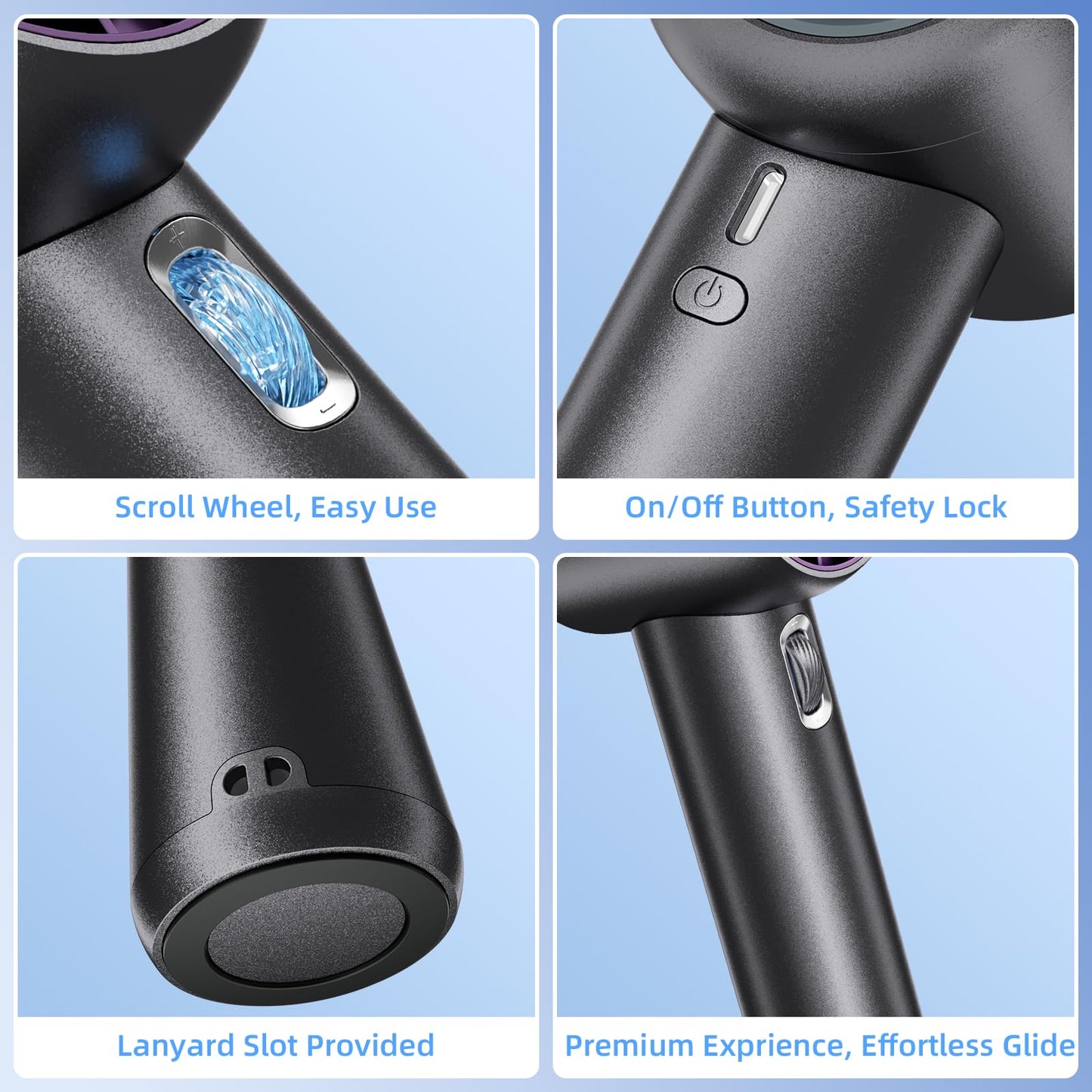 FUNJEO Portable Fan,Speed(1-199) Handheld Turbo Fan,3600mAh Battery Operated Blow Cold Air with Digital Display, Travel Essentials for Women Men Sports/Camping/Holiday/Outdoor