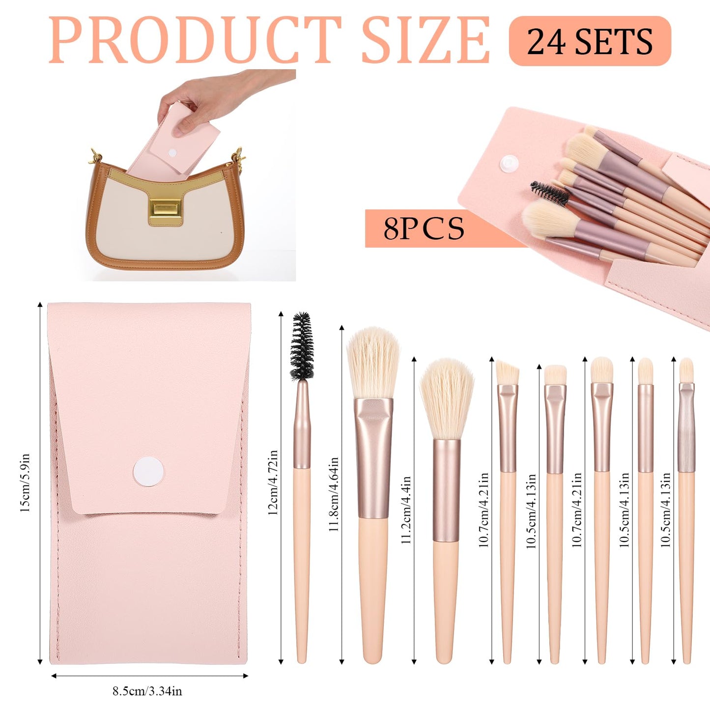 24Sets Travel Makeup Brush Set, Mini Makeup Brushes, Face Bulk Make up Brushes Angled Blush Brush for Women Girls Wedding Gift(Powder Pink)