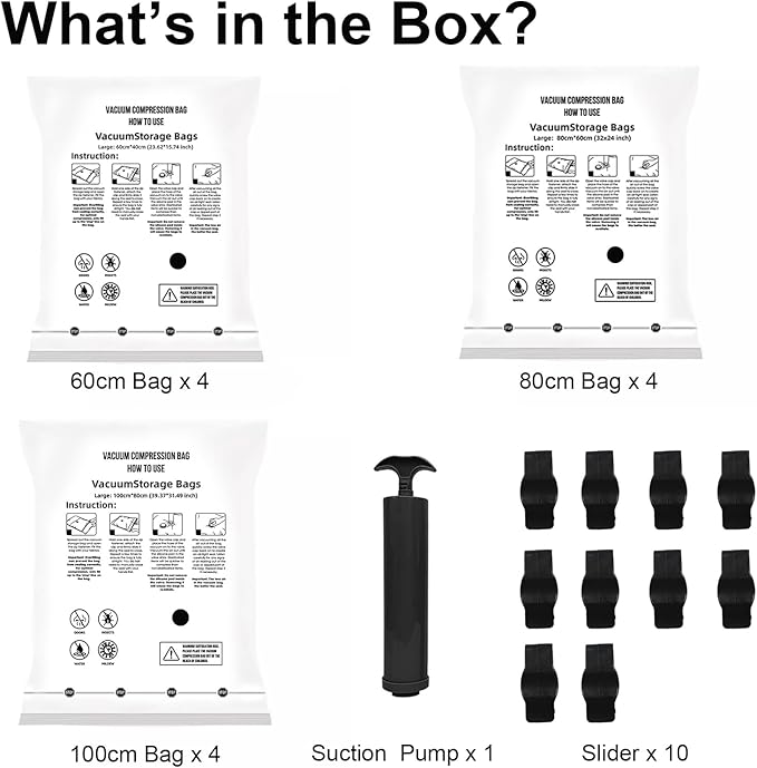 10 Pack Vacuum Seal Bags for Clothing - 2 Large, 4 Medium, 4 Small Vacuum Storage Bags with Hand Pump, Travel Essentials for Home Organization and Space Saving Storage