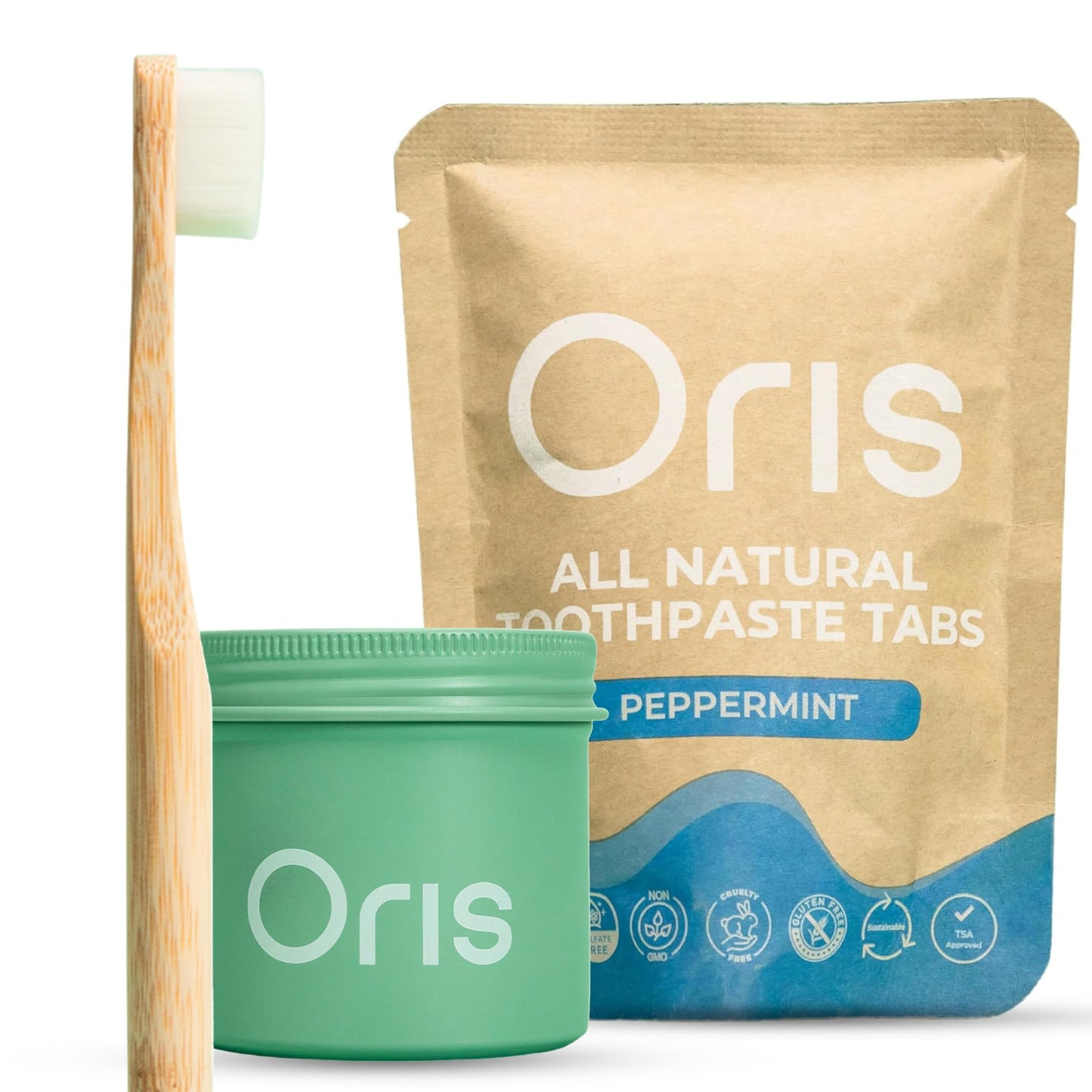 Oris Starter Bundle – 1 Month Supply: Natural Toothpaste Tablets | Fluoride-Free, Travel-Friendly, Kid-Safe with Enamel-Strengthening Nanohydroxyapatite (62 Count (Pack of 1), Peppermint)