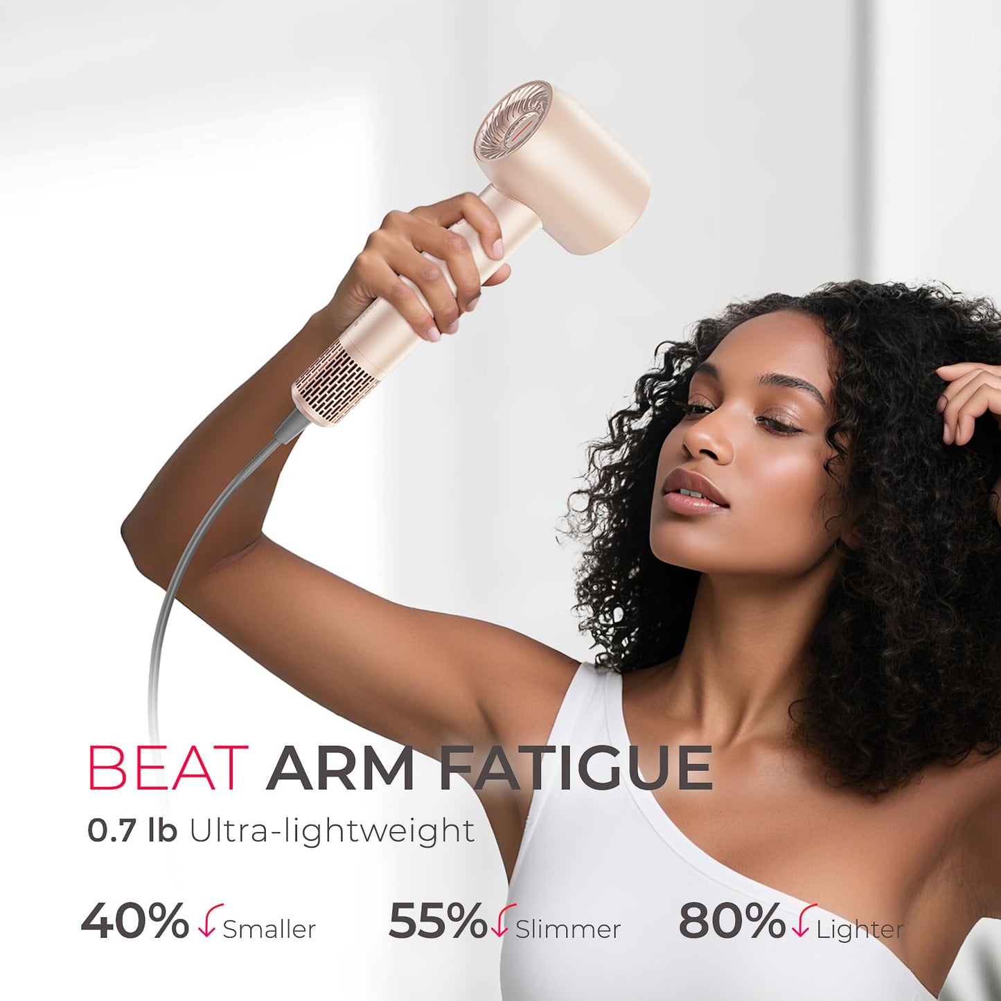 Blow Dryer with Comb, TYMO AIRHYPE Compact 200 Million lonic Hair Dryer with Diffuser, Fast Dry Pink Blow Dryer for Women 110,000RPM Portable Hairdryer for Curly Hair, 4 Temps & 2 Speeds