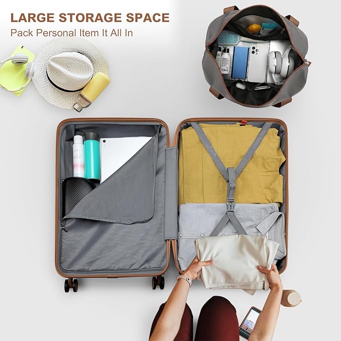 Kono Suitcase Set 3 Piece Luggage Set Expandable(only 28") Carry On Hardside Luggage with TSA Lock Spinner Wheels (Apricot Grey, 6 piece set)