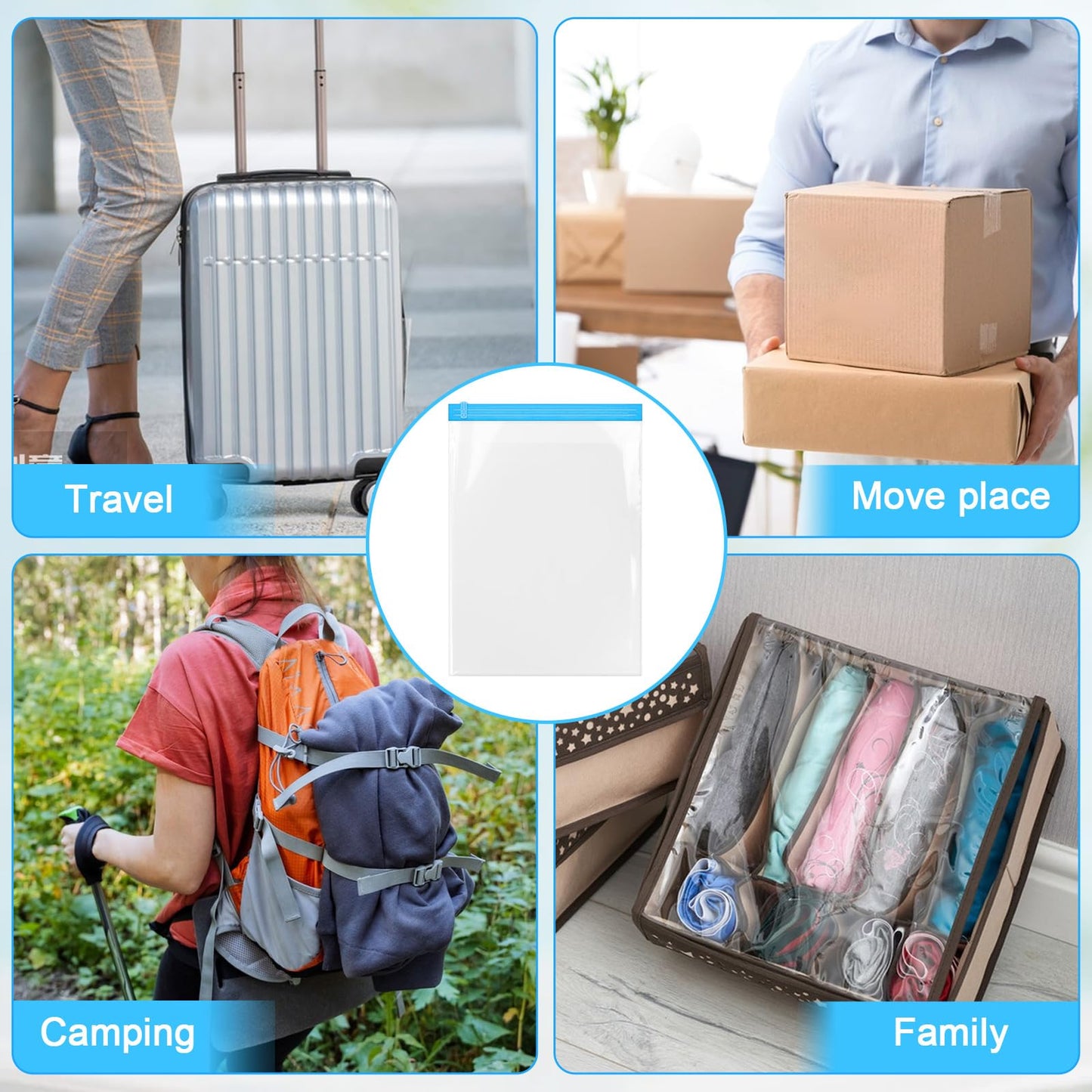 AOZUO Travel Compression Bags, Roll-Up Space Saver Bags Vacuum Storage Bags 47x35cm/18.5x13.7in for Luggage Backpack Suitcase Packing Organizers(3PCS)