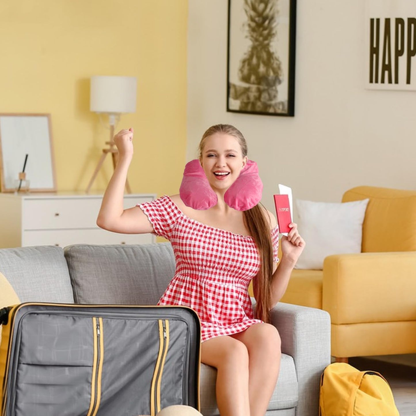 XhjzgcTech Air-Filled Travel Pillows for Sleeping Airplane Neck Support for Traveling Pillow Inflatable Travel Neck Pillows for Air-Filled Neck Pillow Airplane, with Eye Masks, Earplugs