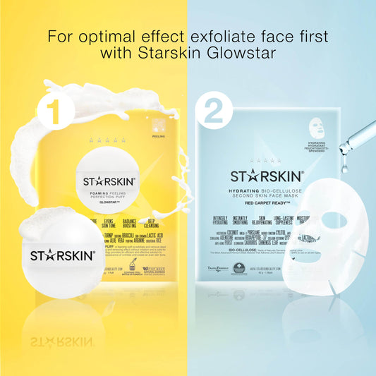 STARSKIN Red Carpet Ready Bio-Cellulose Face Mask – 4 Pack (40 g Each), Instant Hydration & Glass-Skin Glow, Coconut-Fermented Fiber, K-Beauty