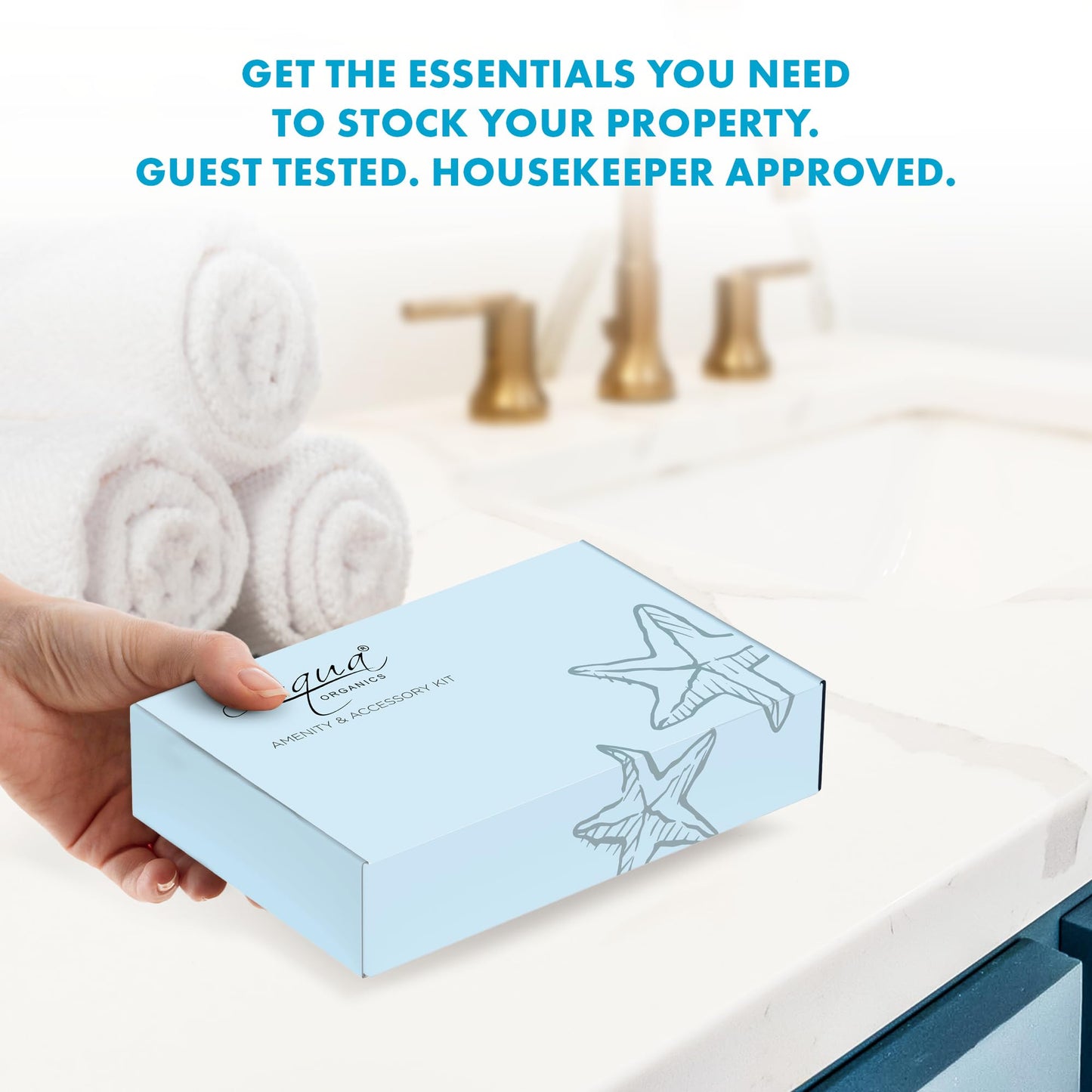 1-Shoppe Aqua Organics Amenity Kit | Boxed Hotel Toiletries Bulk Set | 1 oz Shampoo, Conditioner, Lotion, Body Wash & Bar Soap | 5 piece set