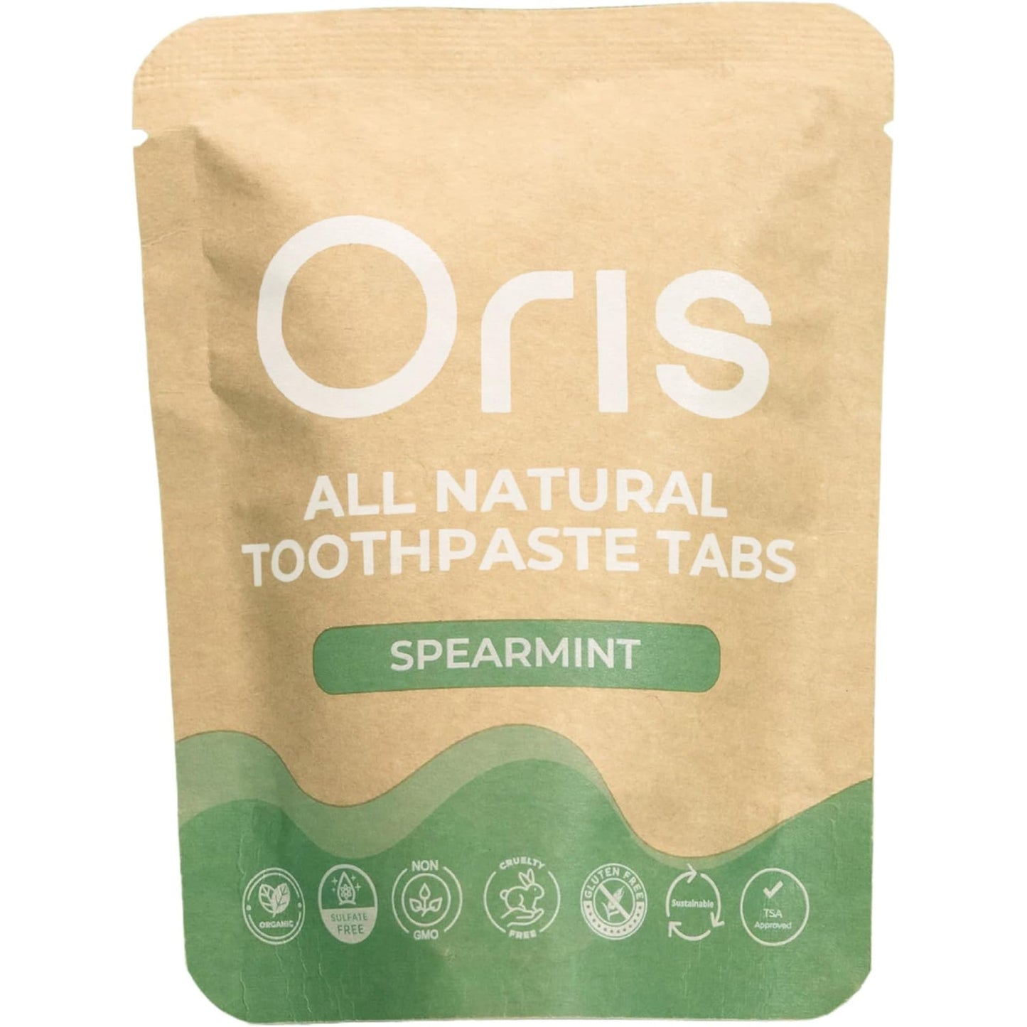 Oris Natural Toothpaste Tablets - Hydroxyapatite Toothpaste Tablets for Enamel Remineralization, Kid-Friendly Tooth Tabs for Brushing Teeth & Travel-Ready - 62ct (Spearmint)