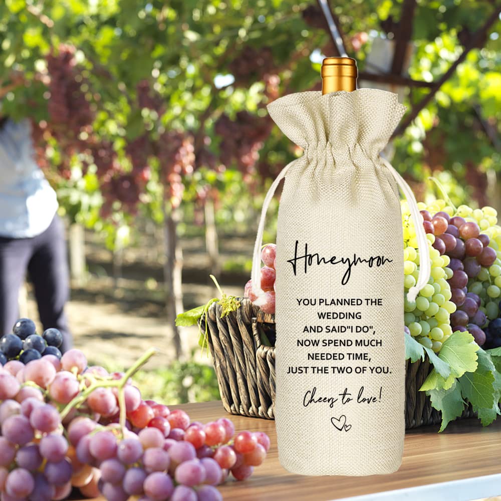 Socive Honeymoon Wine Bag, Wedding Gift for the New Couple, Wedding Wine Gifts, Engagement Gift, Reusable Drawstring Bag