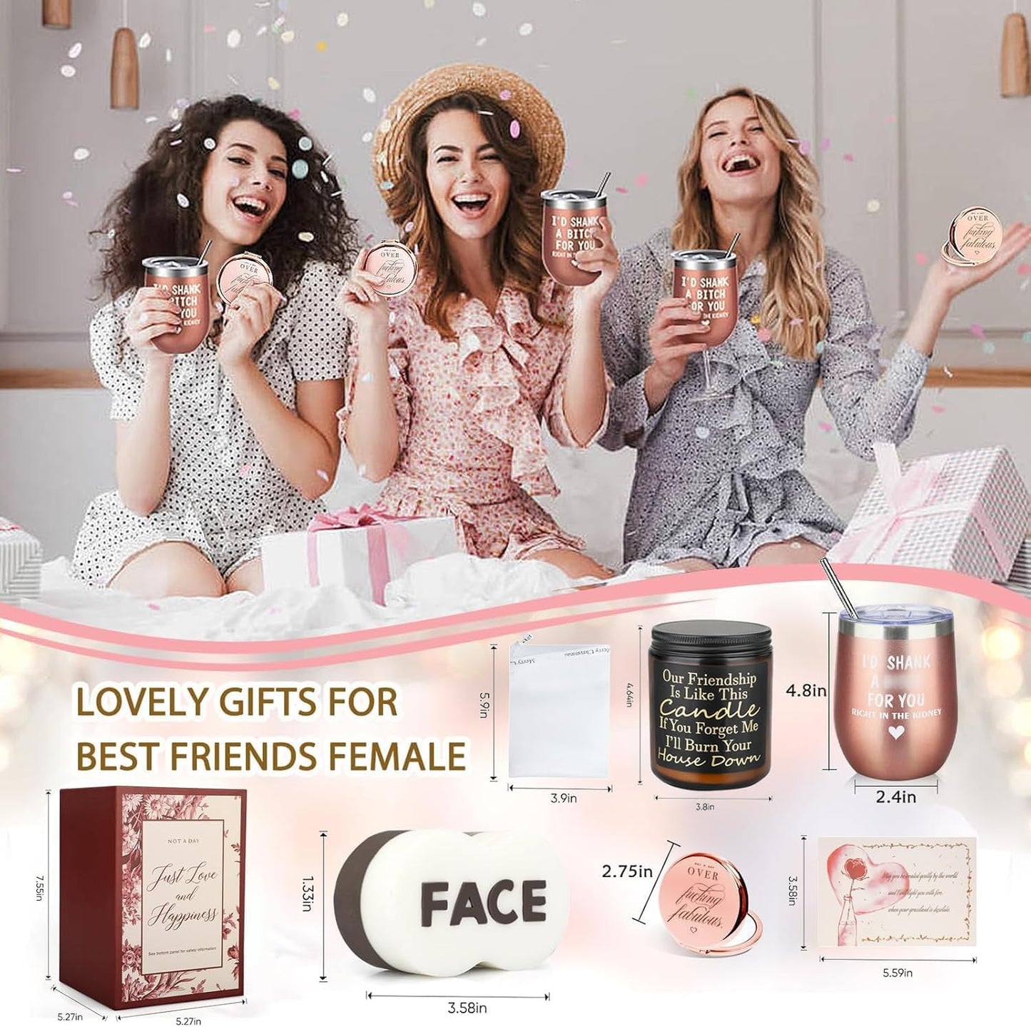 Birthday Gifts for Women Girl Best Friends Happy Basket for Friendship Friends Female Sister Gift Box Lavender Scented Candles Christmas Mother's Day Valentine's Day