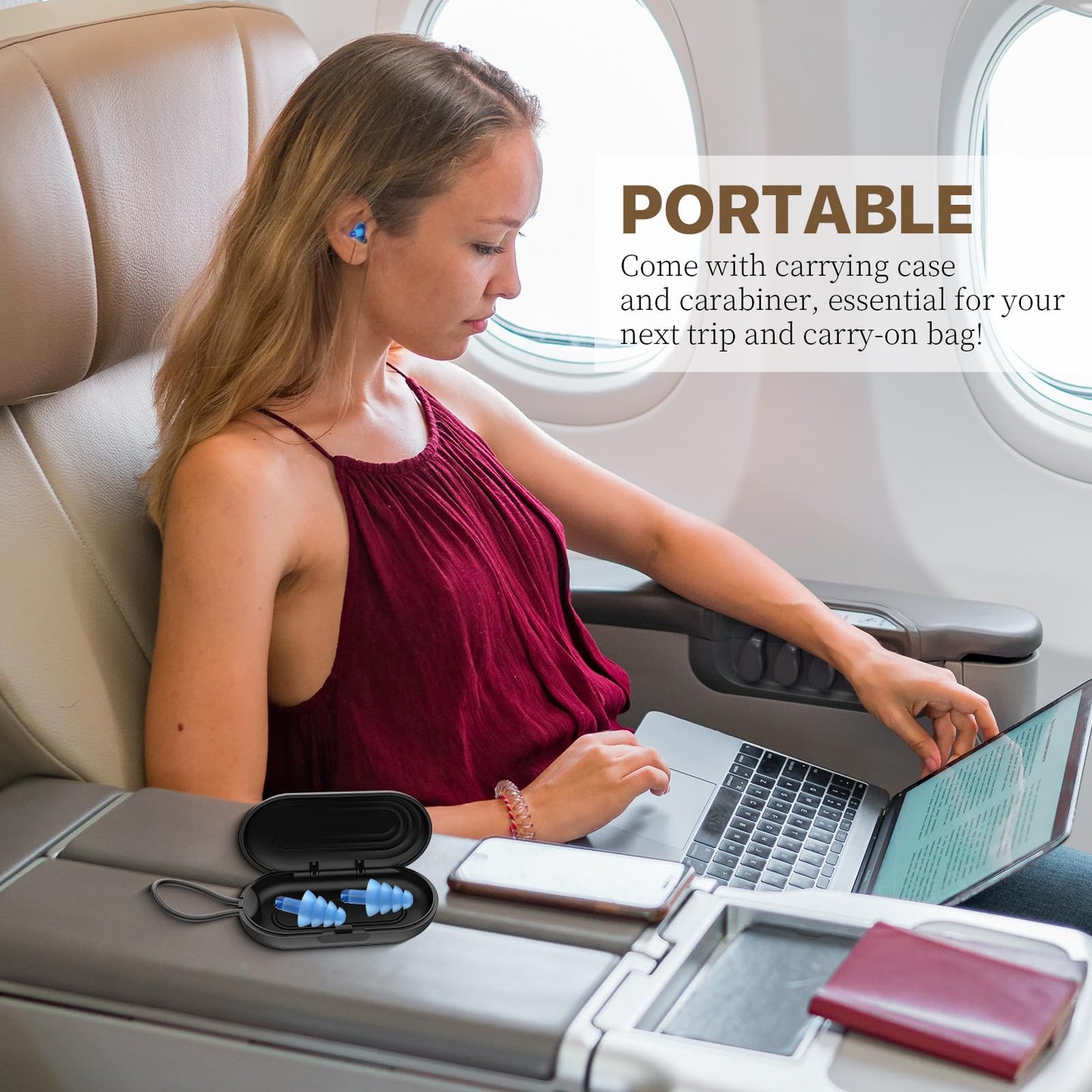 Hearprotek Airplane Earplugs for Pressure Relief, Soft Reusable Ear Protection for Air Travel, Includes Carrying Case, Essential for Adults to Alleviate Pressure and Muffle Engine Sounds (Blue)