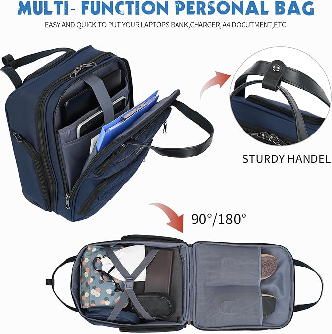 KROSER Carry On Underseat Multi-functional, 16-inch Underseater Lightweight Overnight Suitcase for Women, Navy