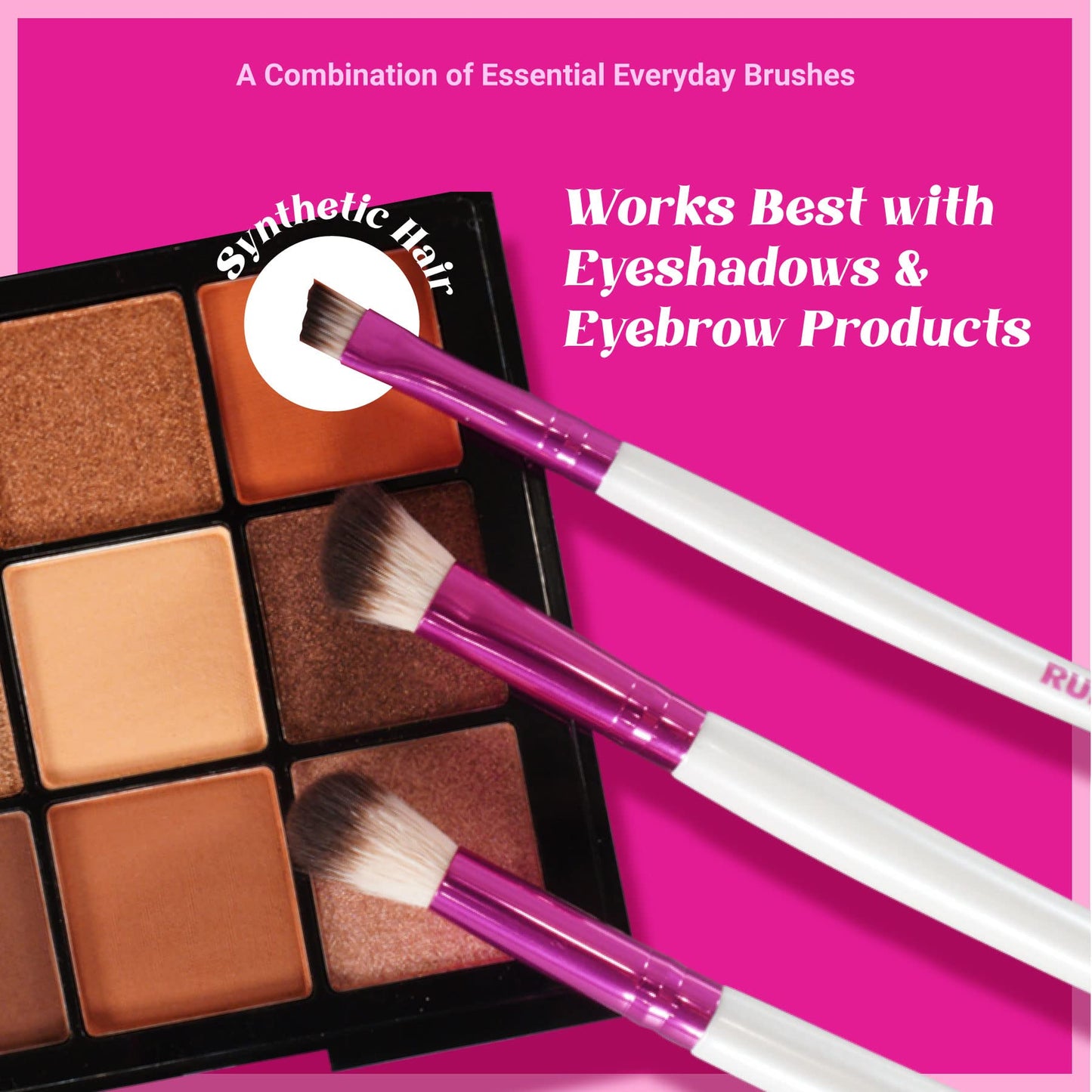 Ruby Kisses Makeup Brushes Travel Size Eye Makeup Brush Set with Case, Blending, Angled Eyeshadow, Eyebrow, Eyeliner Brush and Spoolie, Travel Friendly 5 PCS Set