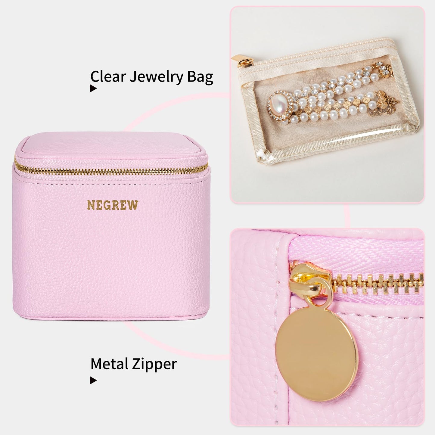 Travel Jewelry Box with 6 Pouches, Leather Jewelry Organizer Case for Women Girl for Necklace Earring Bracelet Ring, Jewelry Holder Organizer Box,Wedding Birthday Gift Idea