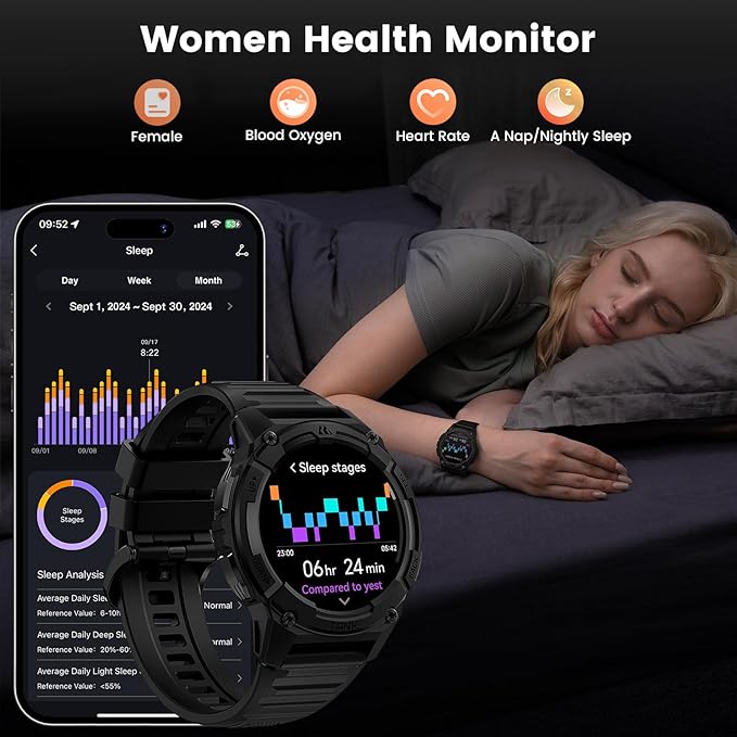 KOSPET Tank S2 Smart Watch for Men Women GPS, 5ATM Waterproof, Pressure/Altitude/Compass, 1.32" AMOLED Display Fitness Tracker(Answer/Make Call), AI Voice Assistant, 24H Sleep/Hear Rate Monitor