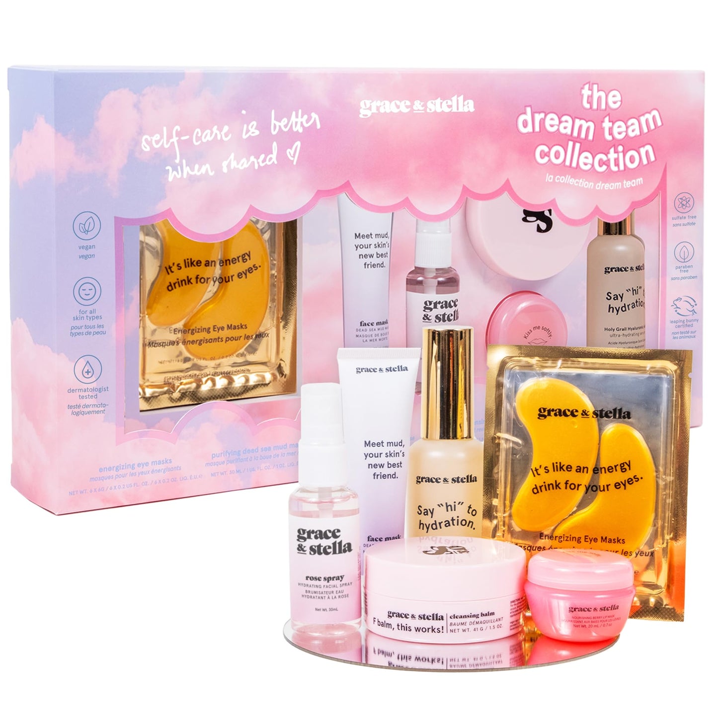 grace & stella Award Winning Skin Care Set - Gifts for Her - Travel Essentials with Under Eye Masks, Serum, Cleanser, Lip Balm - Birthdays, Bachelorette, Bridesmaids, Teen Gifts - Vegan Self Care