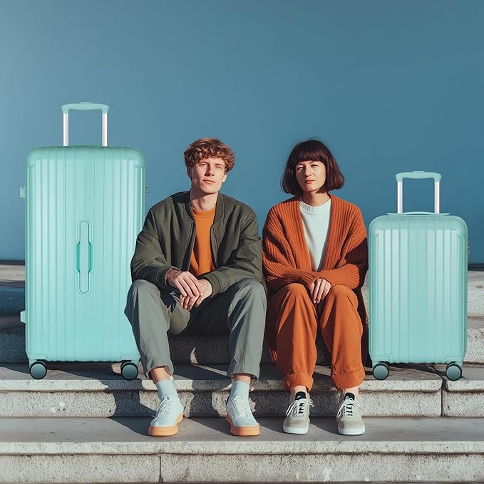 Carry-on 20 Inch and 28 Inch Square Thickened ABS+PC Hard Shell luggage, 2-Piece Suitcase Set with TSA Lock & Dual Zipper Mesh Inner Layer Design, Mint Green